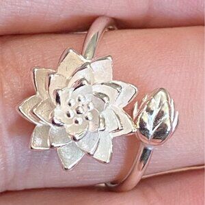 Ring Size 10 Lotus Flower Sterling Silver 999 Women Adjustable Wrap